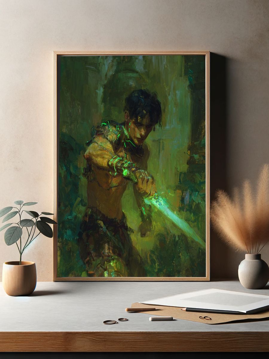 Cyber Warrior — Digital Art Print. — room view 2