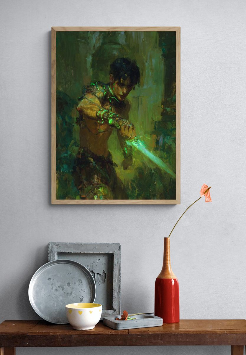 Cyber Warrior — Digital Art Print. — room view 3