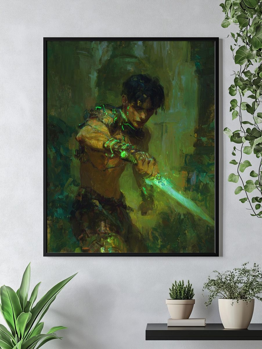 Cyber Warrior — Digital Art Print. — room view 4