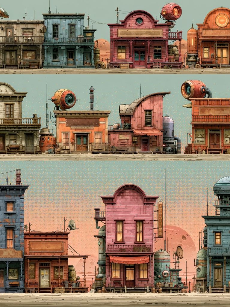 Retro Sci-Fi Western Town Print. poster — illustration art