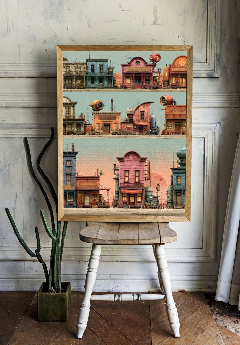 Retro Sci-Fi Western Town Print. — room view 1