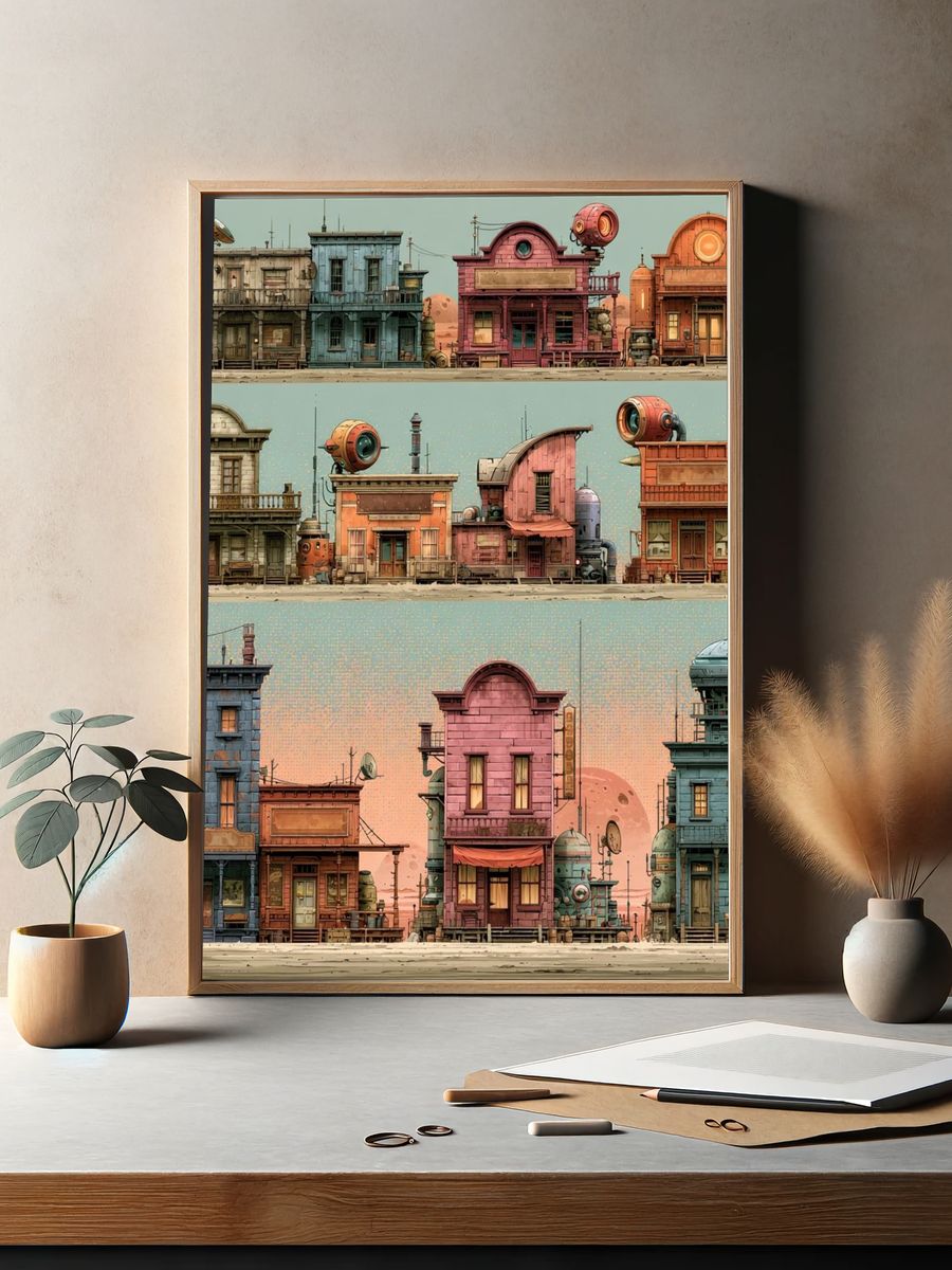 Retro Sci-Fi Western Town Print. — room view 2