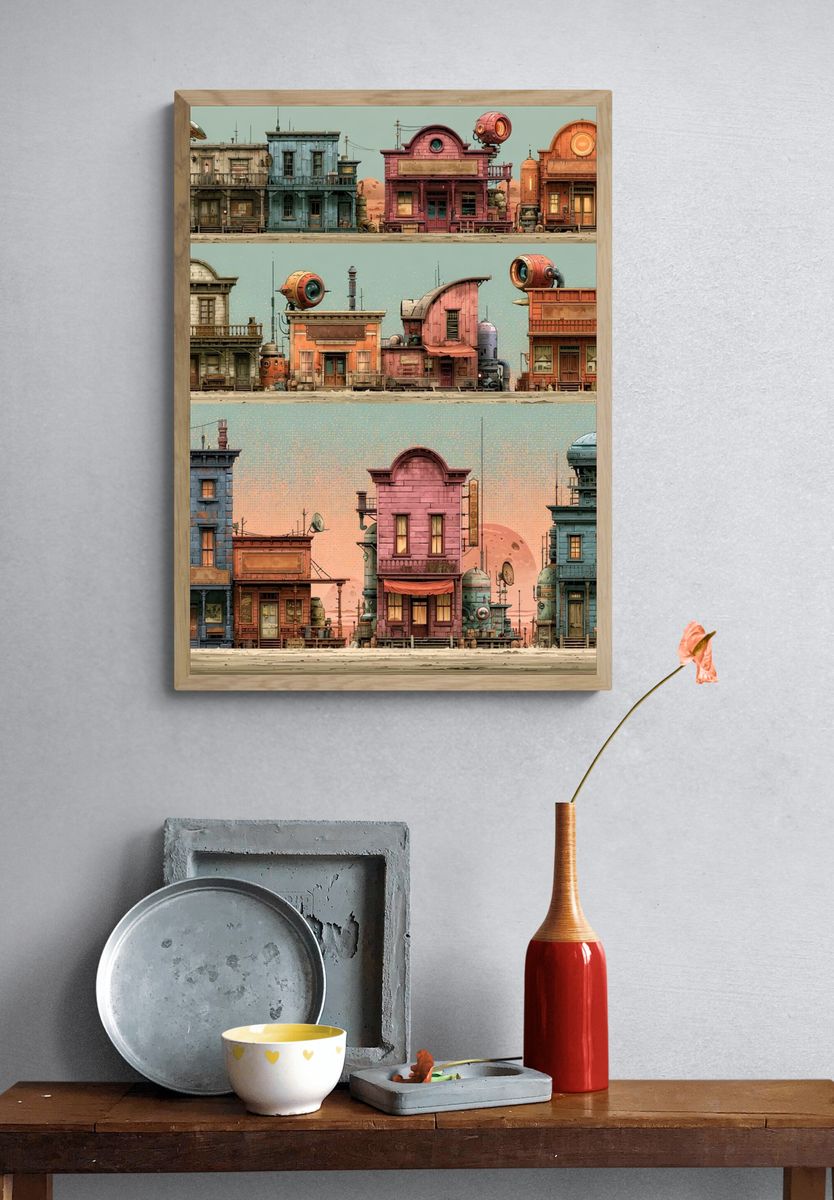 Retro Sci-Fi Western Town Print. — room view 3