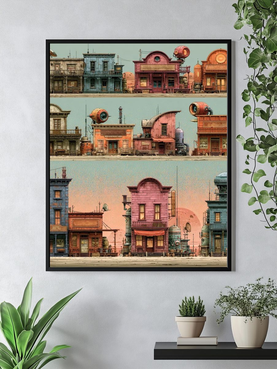 Retro Sci-Fi Western Town Print. — room view 4