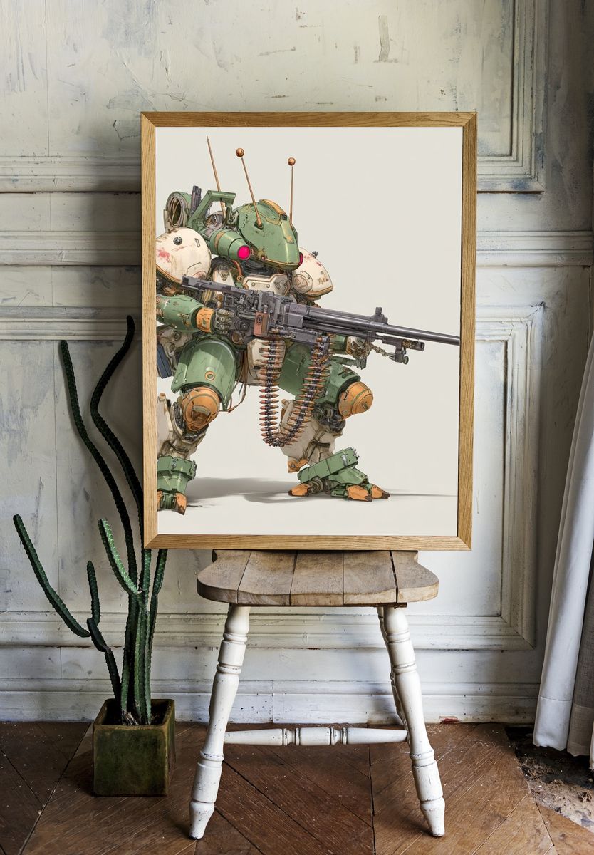 Armored Mech Warrior Illustration Poster. — room view 1