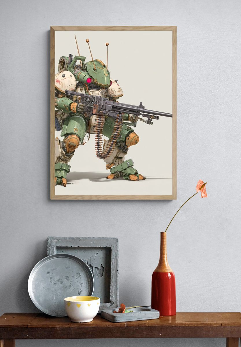 Armored Mech Warrior Illustration Poster. — room view 3