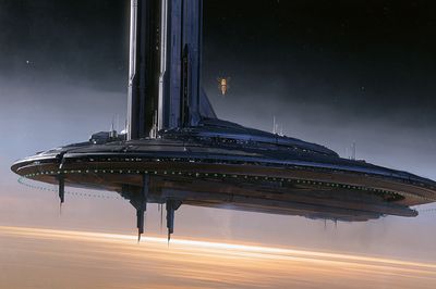 Futuristic Space Station Illustration Poster. poster print