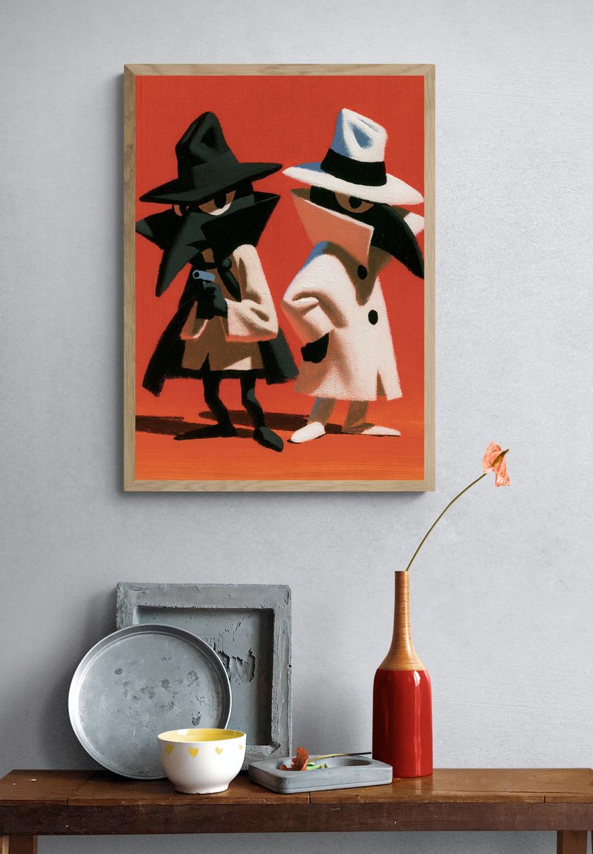 Trench Coat Detectives Illustration Poster. — room view 3