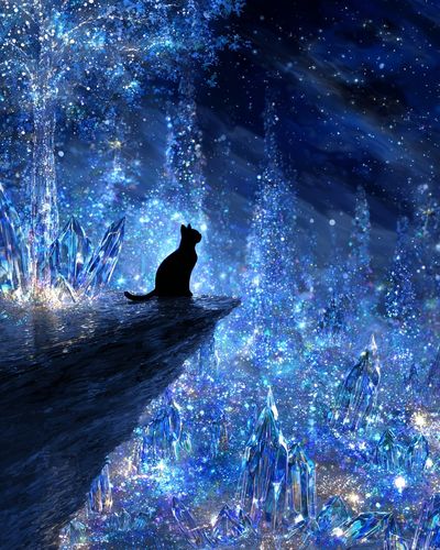 Crystal Cat Night Sky Illustration Poster. poster print