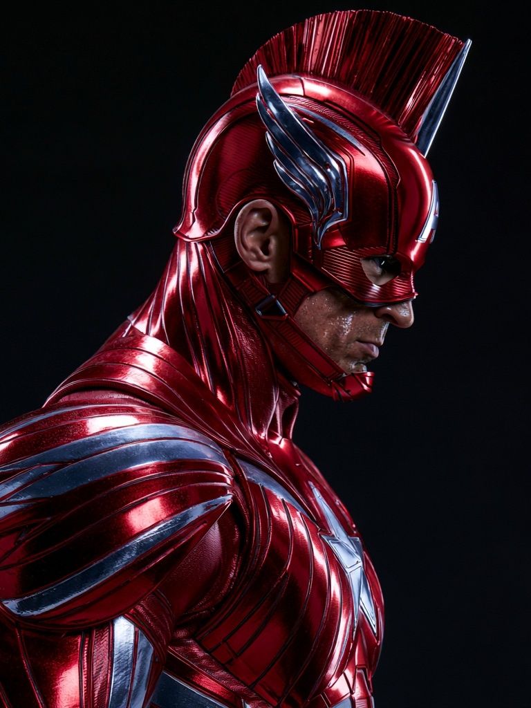 Red Armored Superhero Portrait Print. poster detail