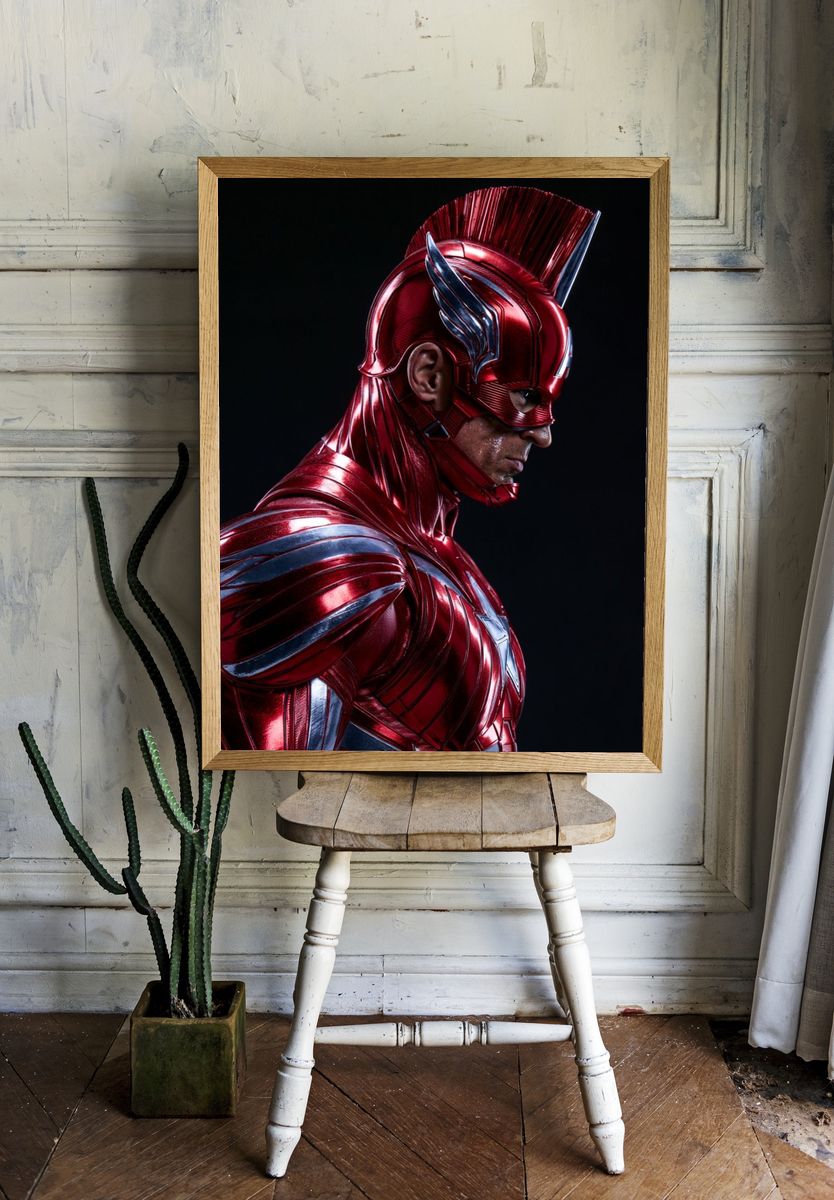 Red Armored Superhero Portrait Print. — room view 1