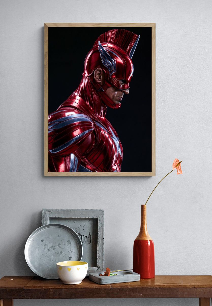 Red Armored Superhero Portrait Print. — room view 3