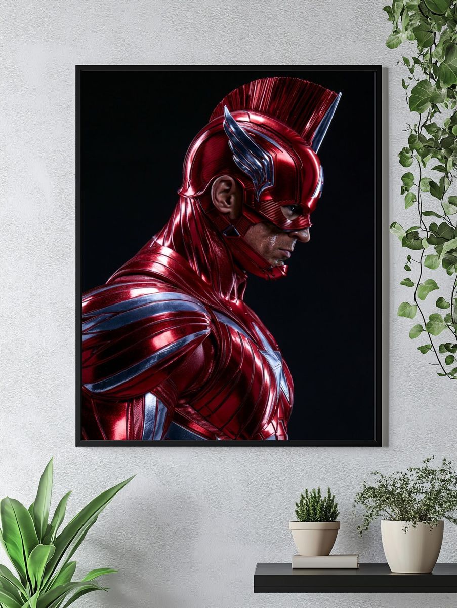 Red Armored Superhero Portrait Print. — room view 4