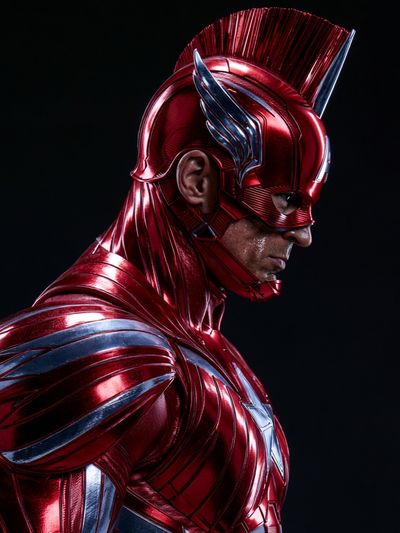 Red Armored Superhero Portrait Print. poster print