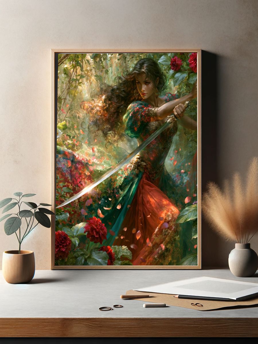 Floral Warrior Digital Art Print. — room view 2