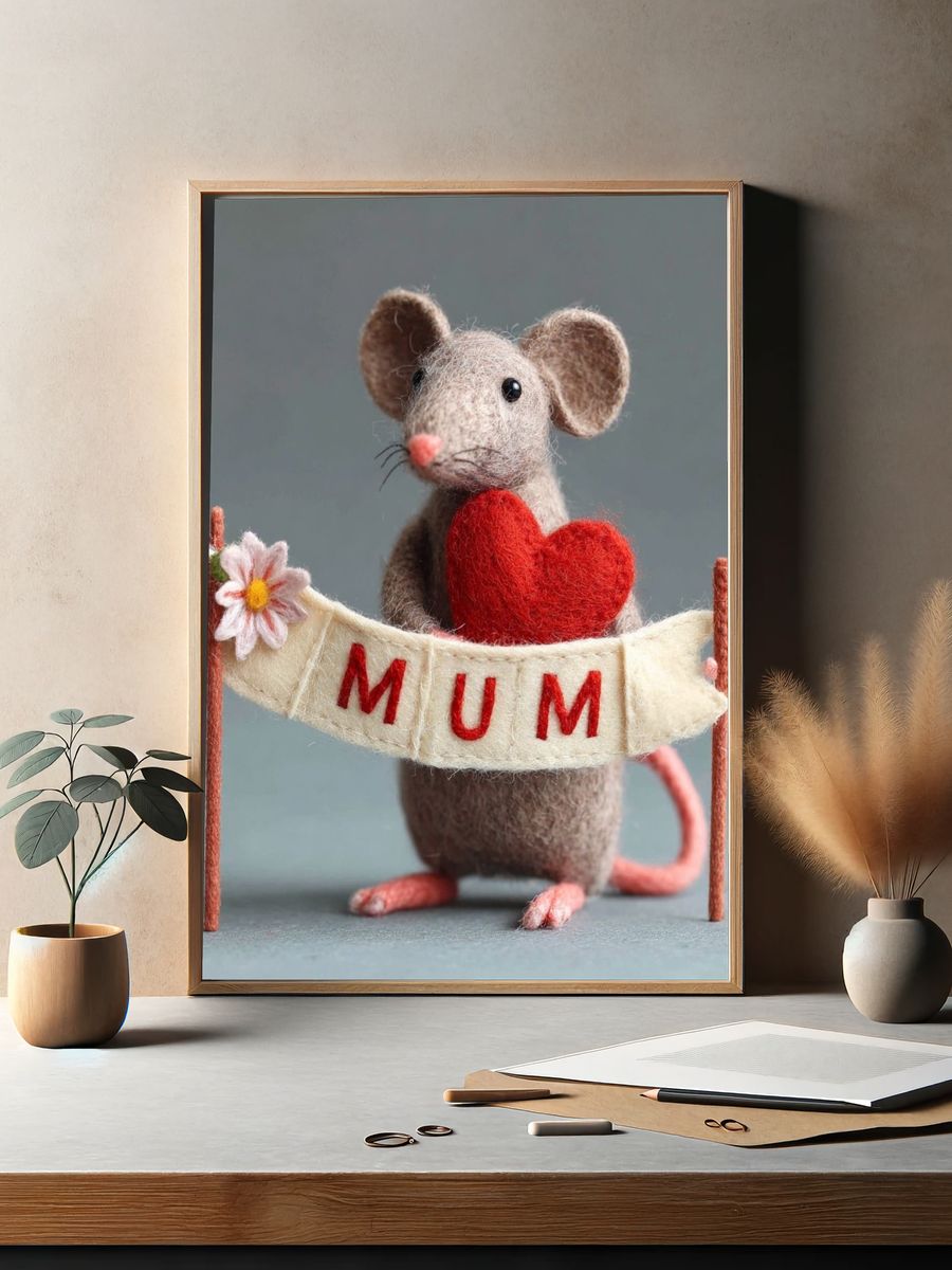Mum Felt Mouse Illustration Poster. — room view 2