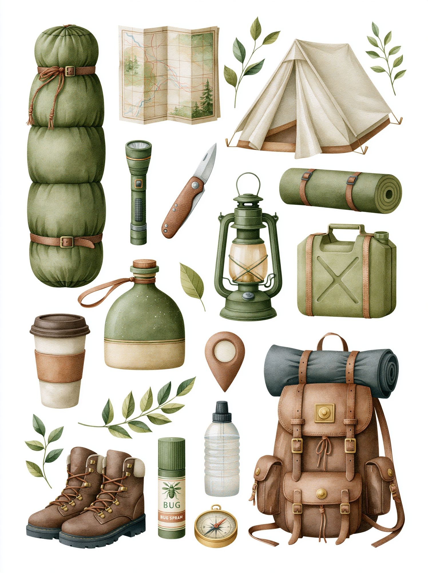 Camping Gear Watercolor Poster. poster — illustration art