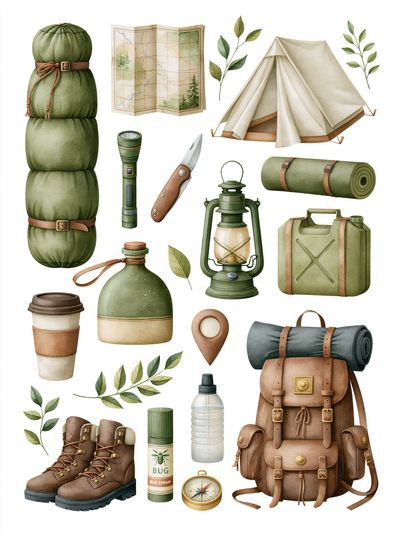 Camping Gear Watercolor Poster. poster