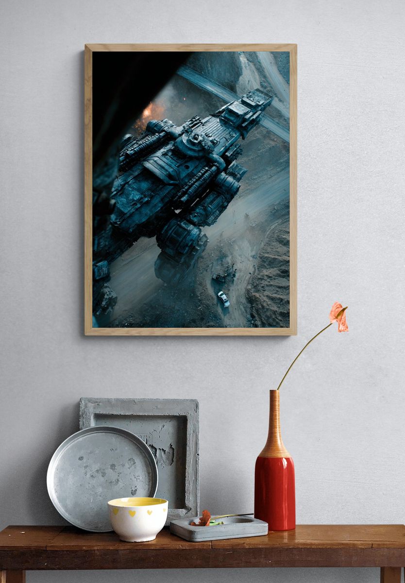Giant Mech Over Desert Road Print. — room view 3