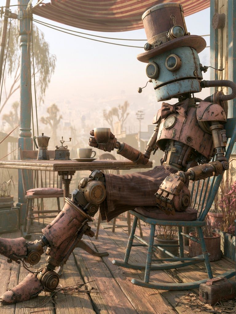 Steampunk Robot Porch Print. poster — illustration art