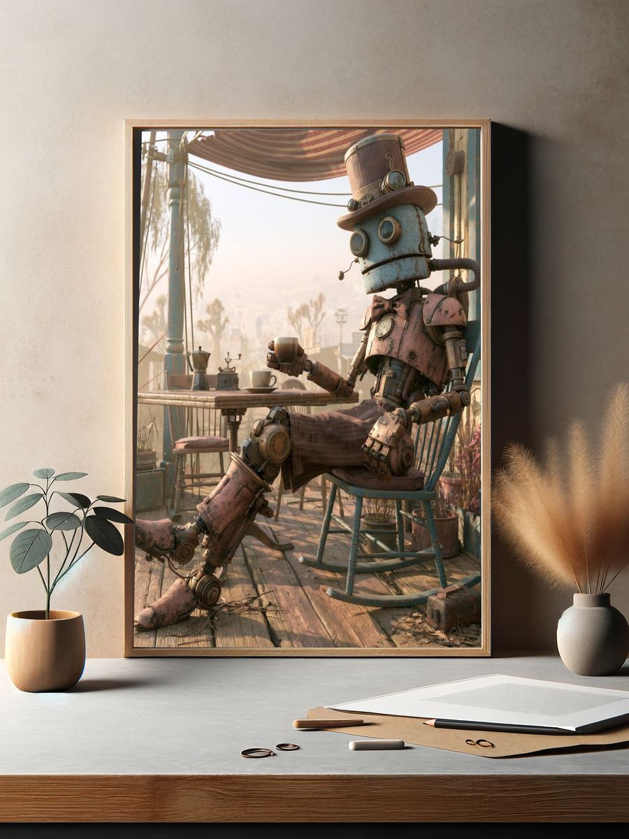 Steampunk Robot Porch Print. — room view 2