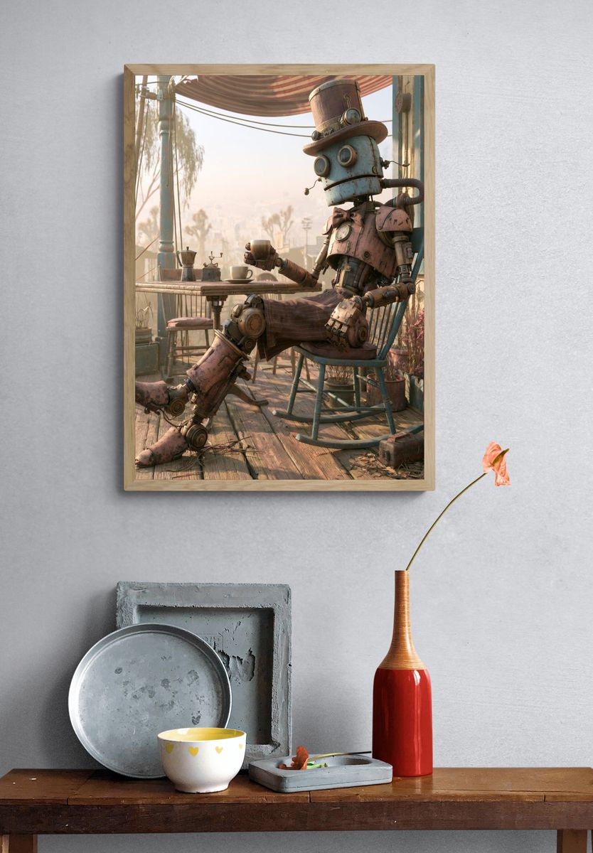 Steampunk Robot Porch Print. — room view 3