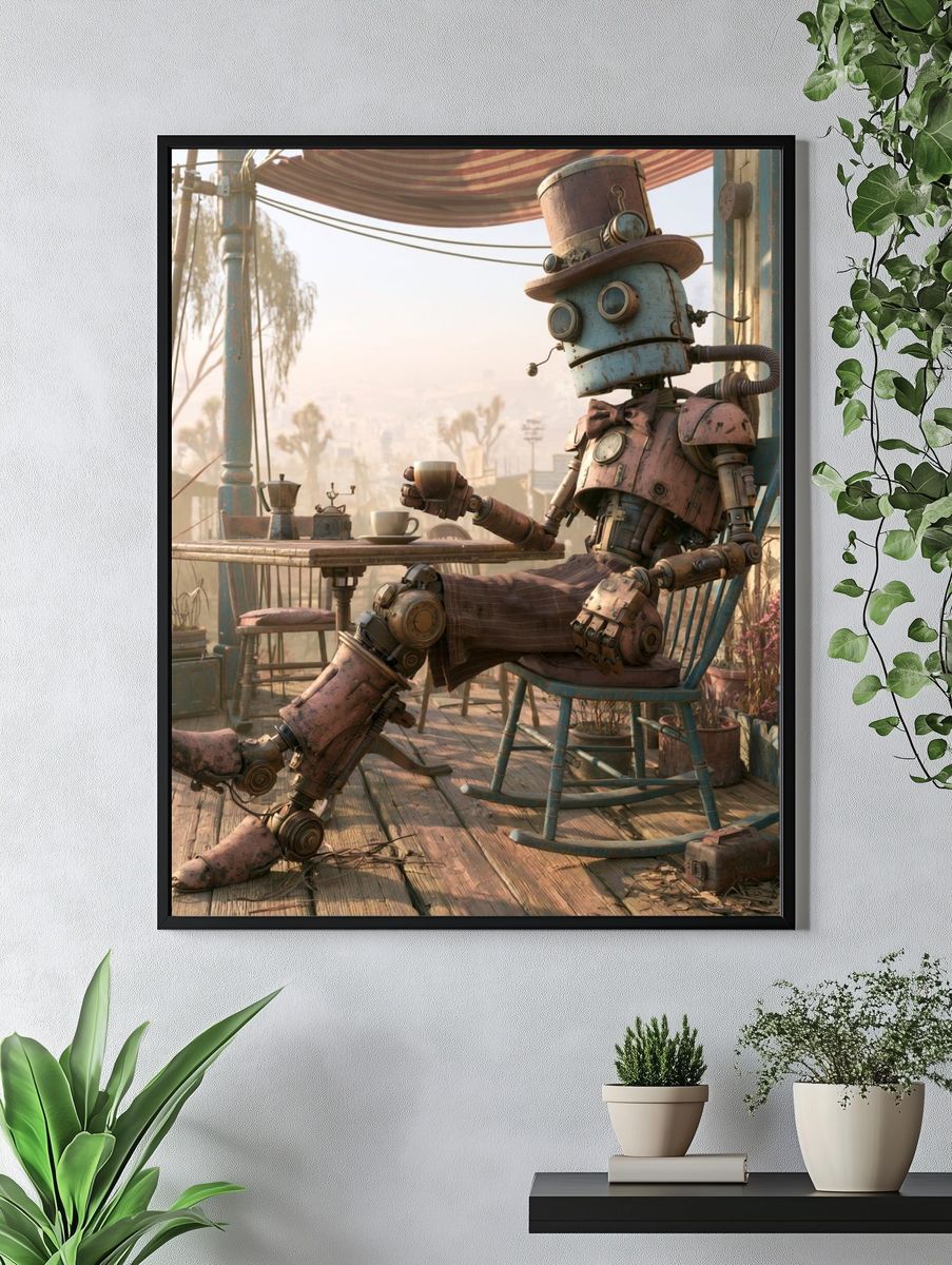 Steampunk Robot Porch Print. — room view 4