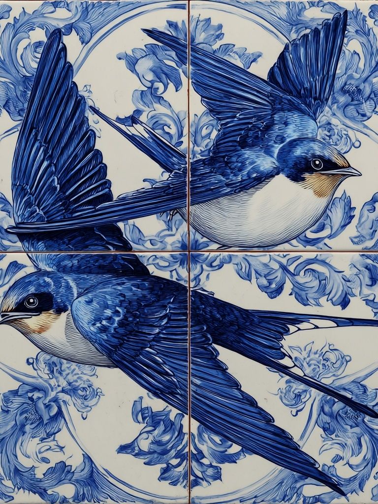 Blue Swallow Tile Illustration Poster. poster detail