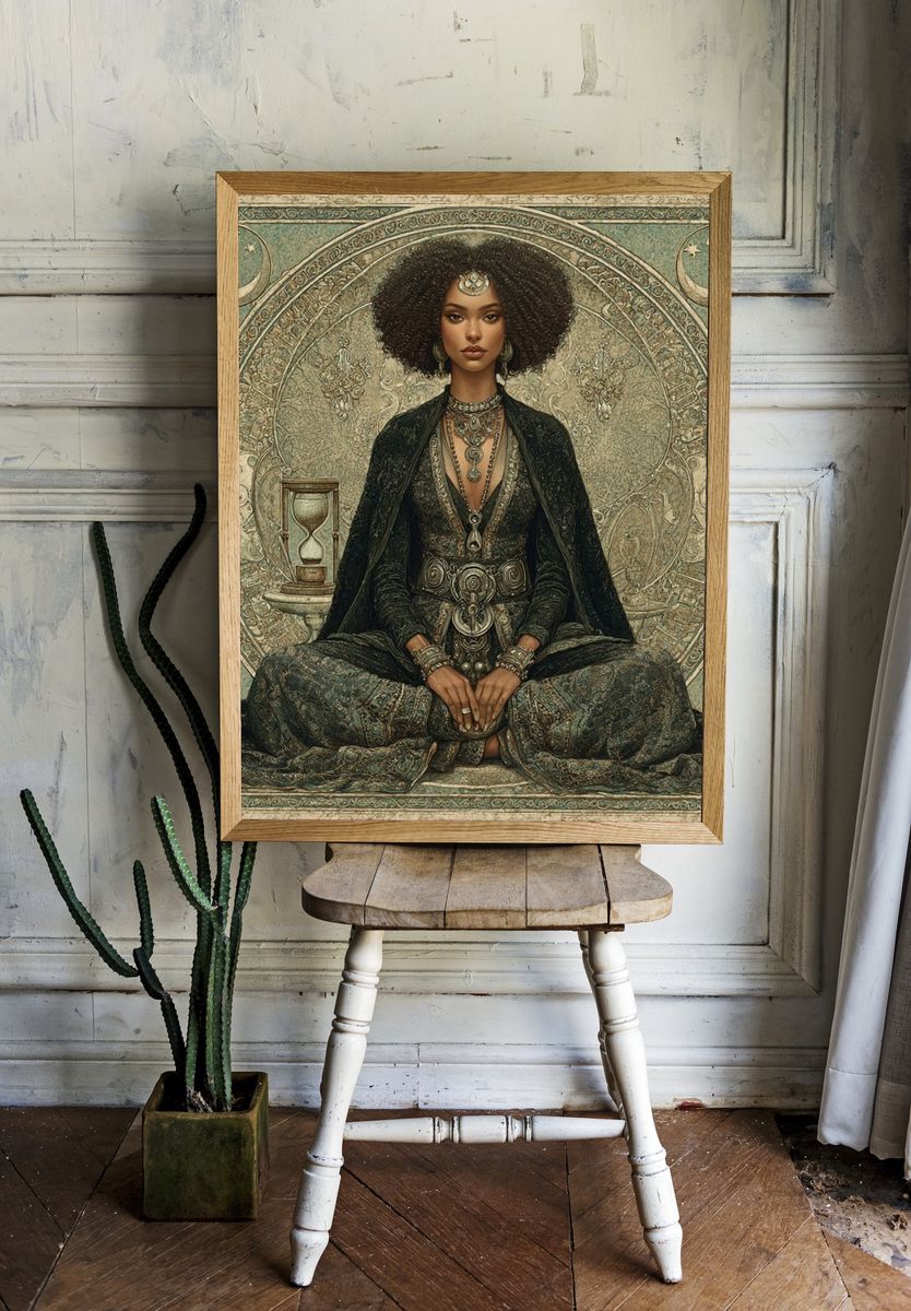 Mystic Seated Woman Art Nouveau Print. — room view 1