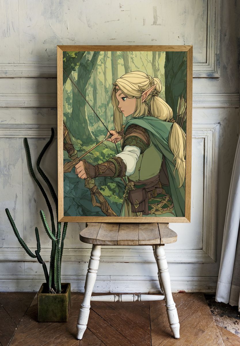 Elven Archer Forest Illustration Poster. — room view 1