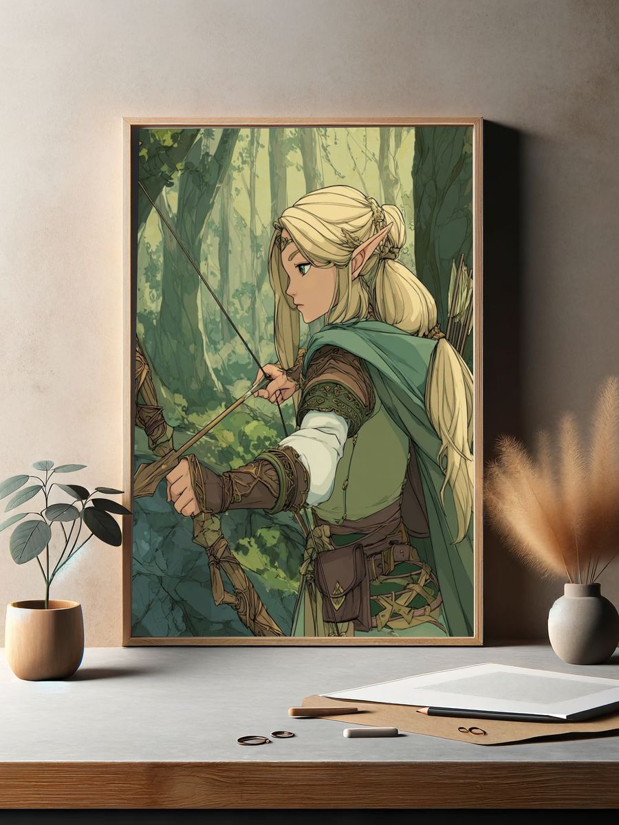 Elven Archer Forest Illustration Poster. — room view 2