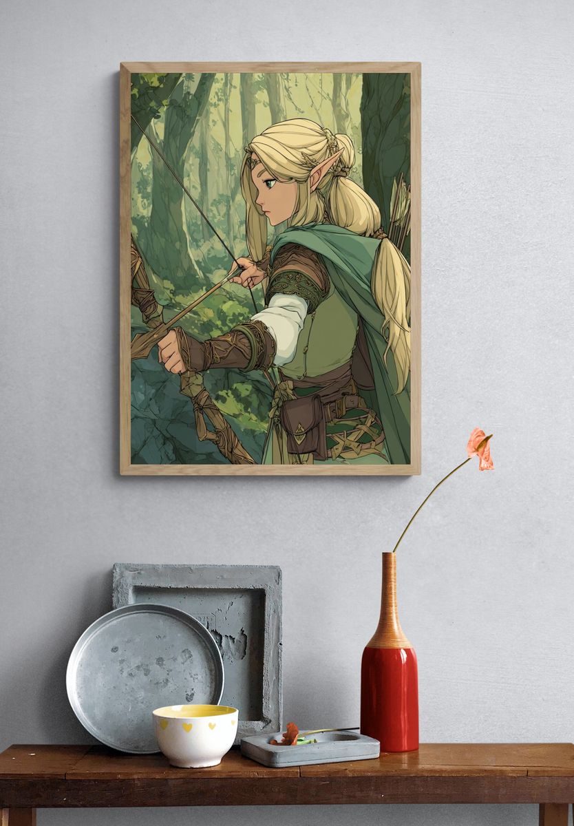 Elven Archer Forest Illustration Poster. — room view 3