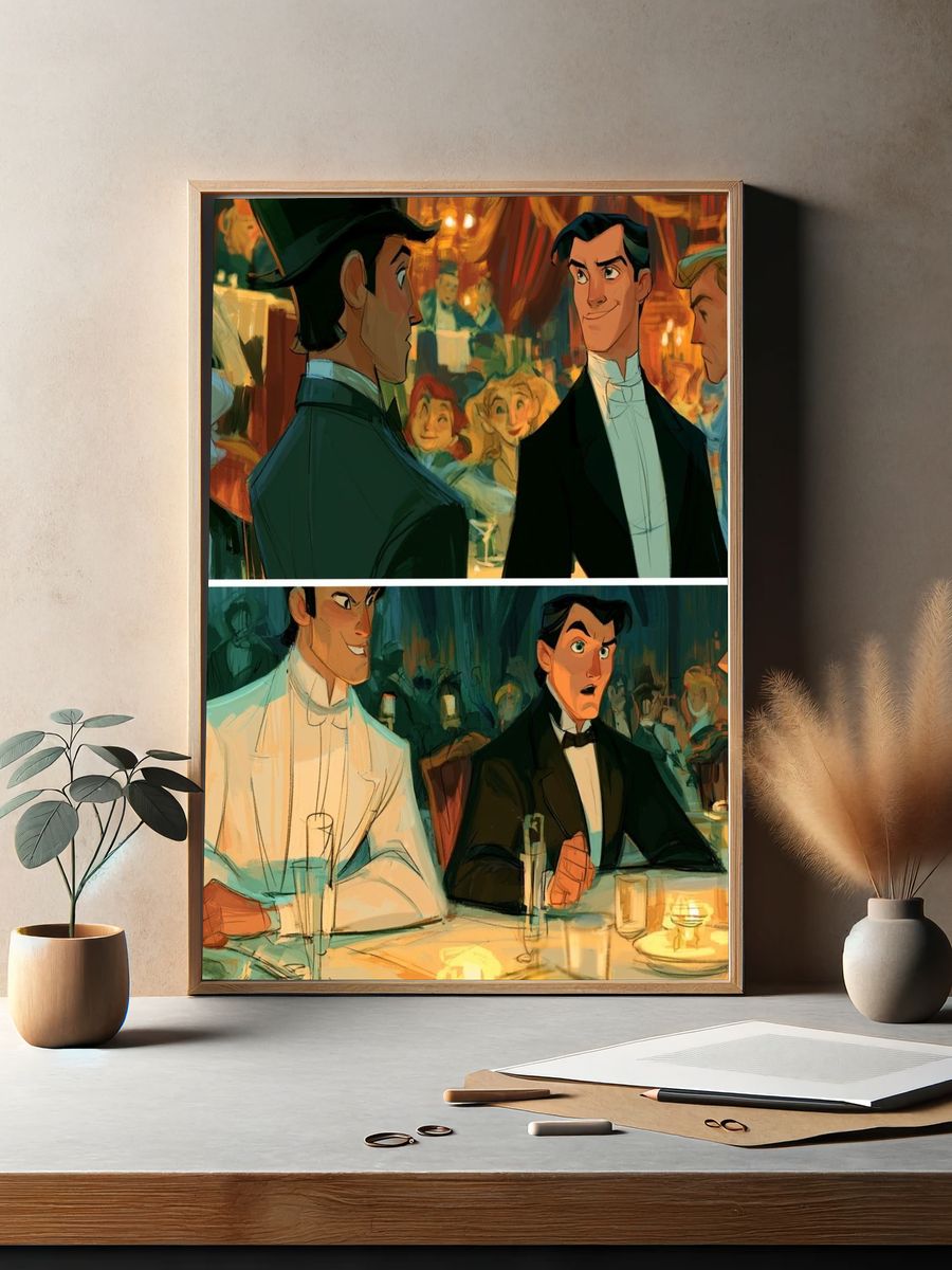 Elegant Dinner Scene Illustration Poster. — room view 2