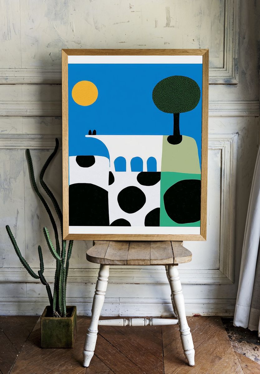 Cow and Tree Abstract Poster. — room view 1