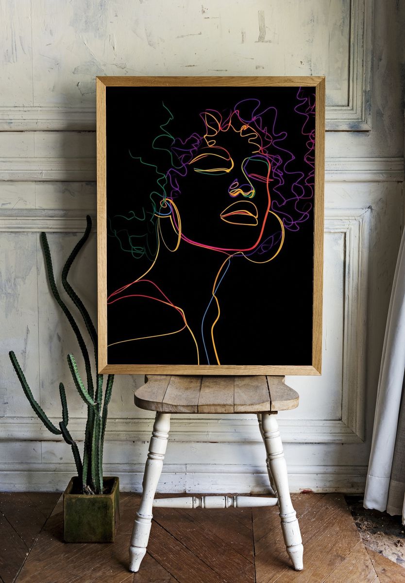 Neon Line Portrait Print. — room view 1