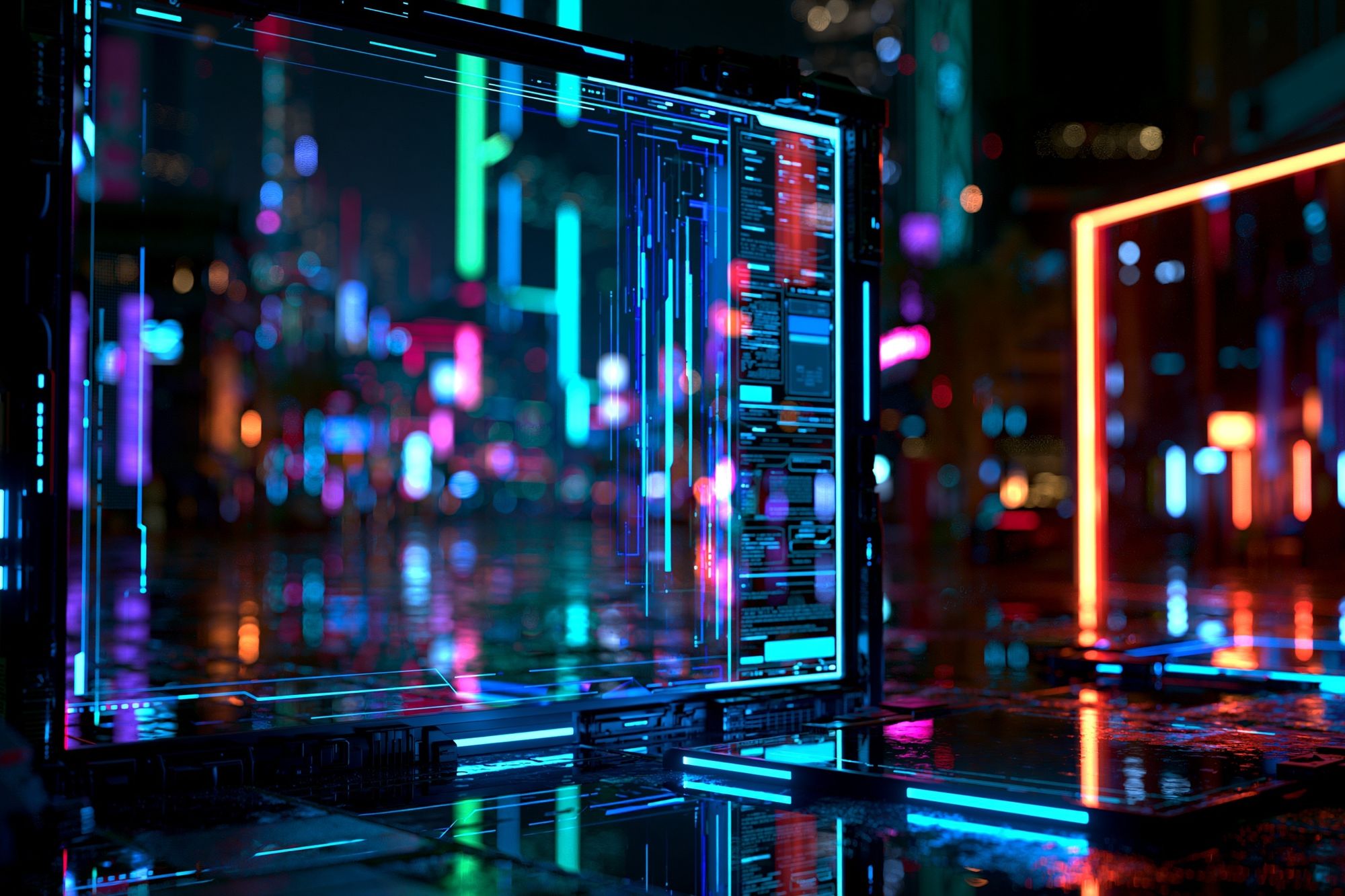 Neon Cyberpunk Cityscape Print. poster detail