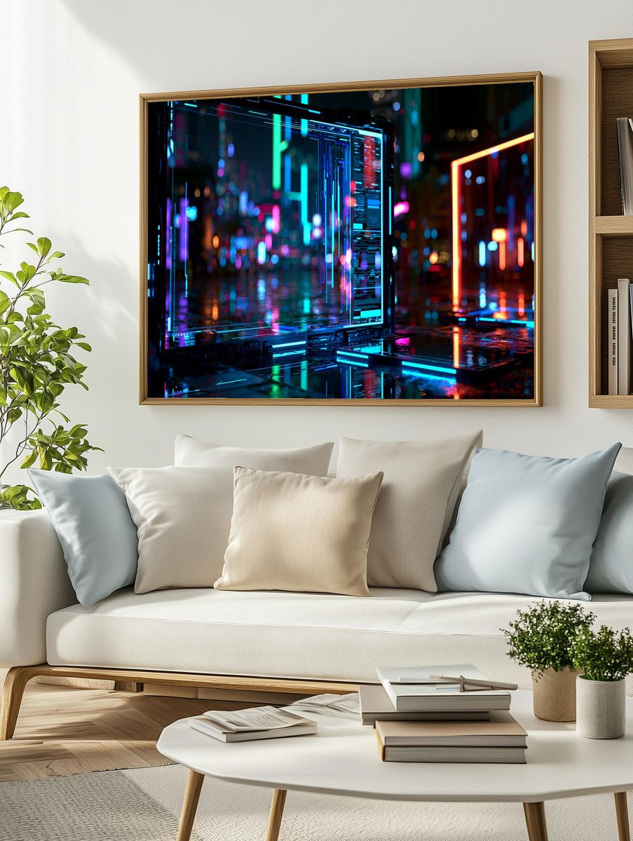 Neon Cyberpunk Cityscape Print. — room view 2