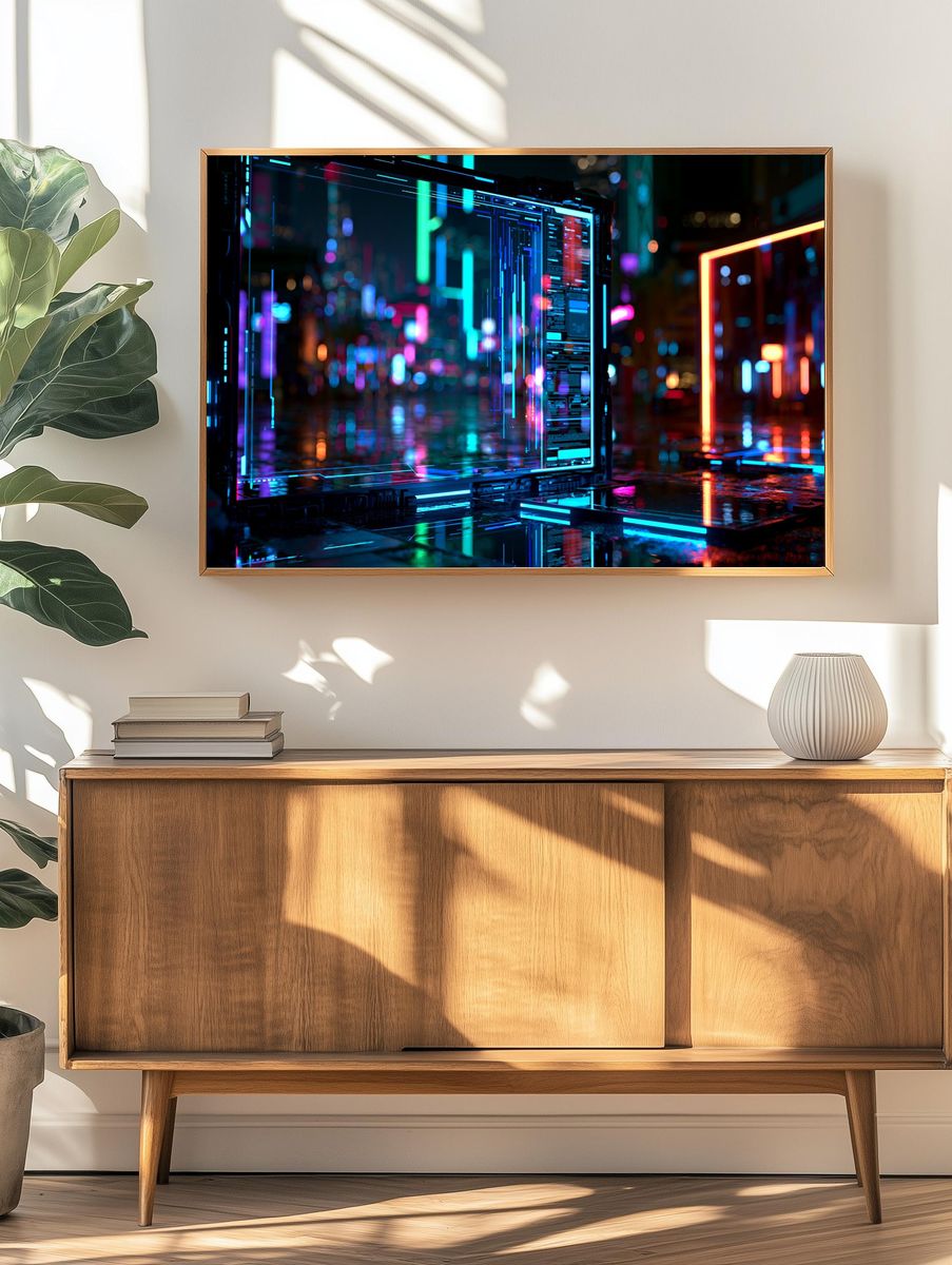 Neon Cyberpunk Cityscape Print. — room view 3