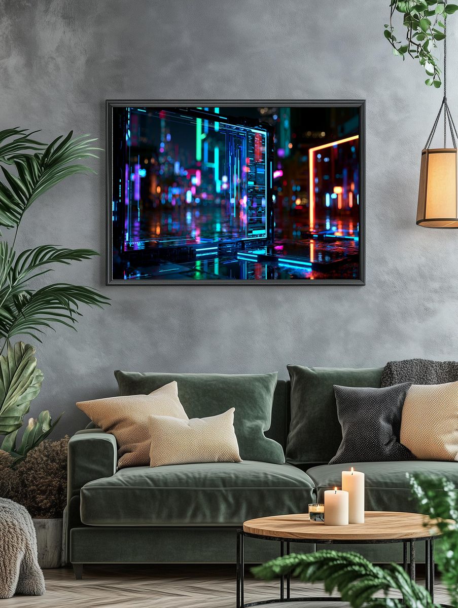 Neon Cyberpunk Cityscape Print. — room view 4
