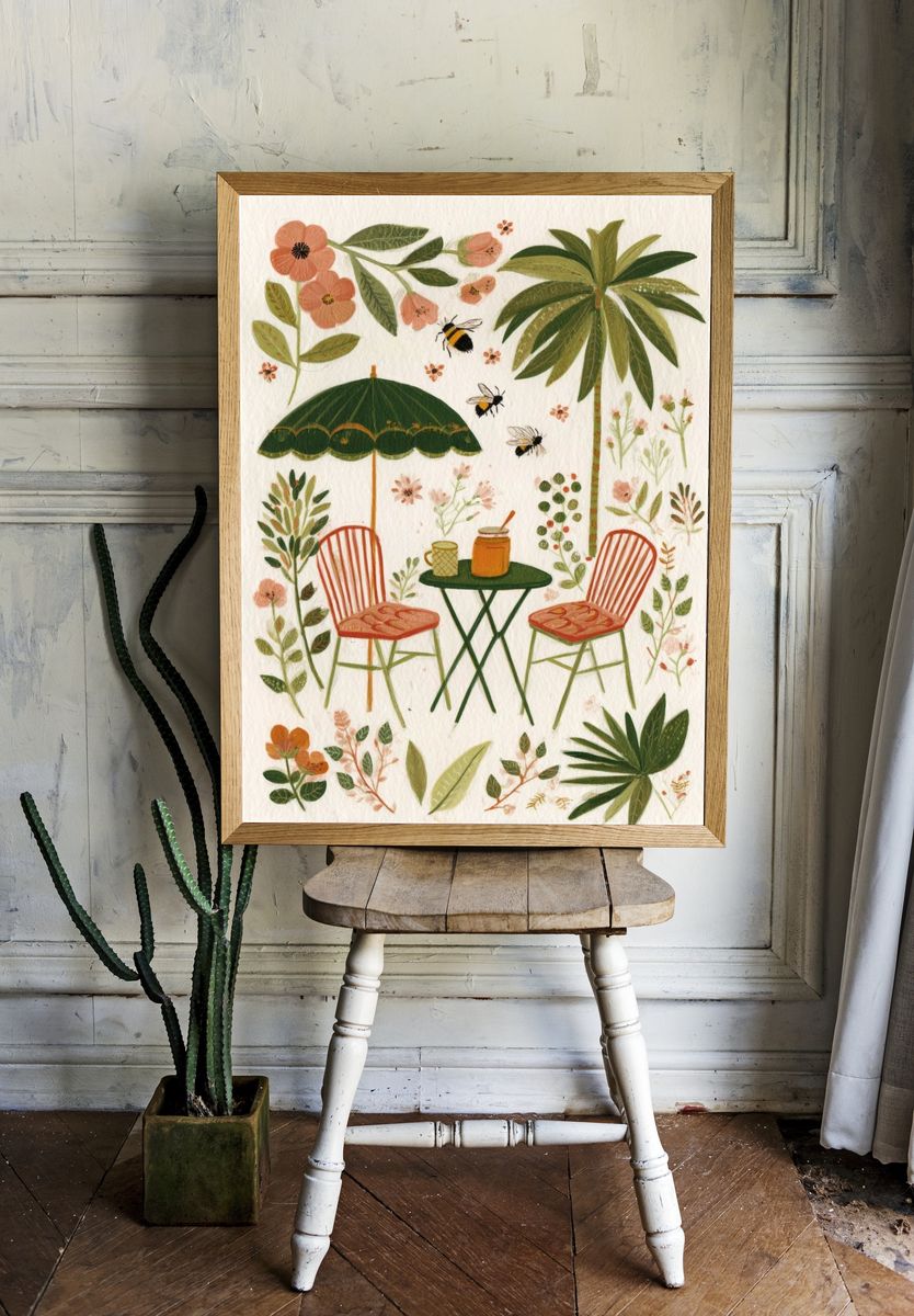 Tropical Garden Café Illustration Poster. — room view 1