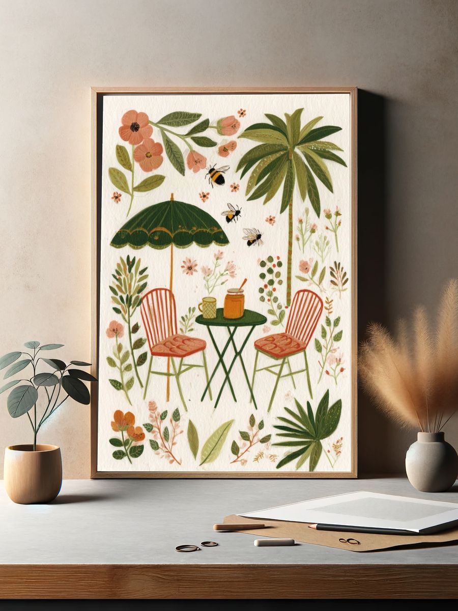 Tropical Garden Café Illustration Poster. — room view 2