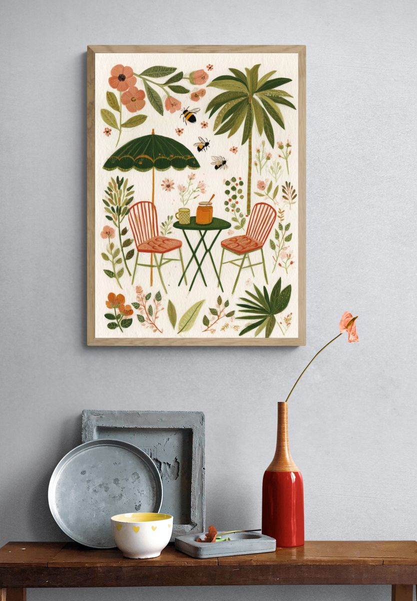 Tropical Garden Café Illustration Poster. — room view 3