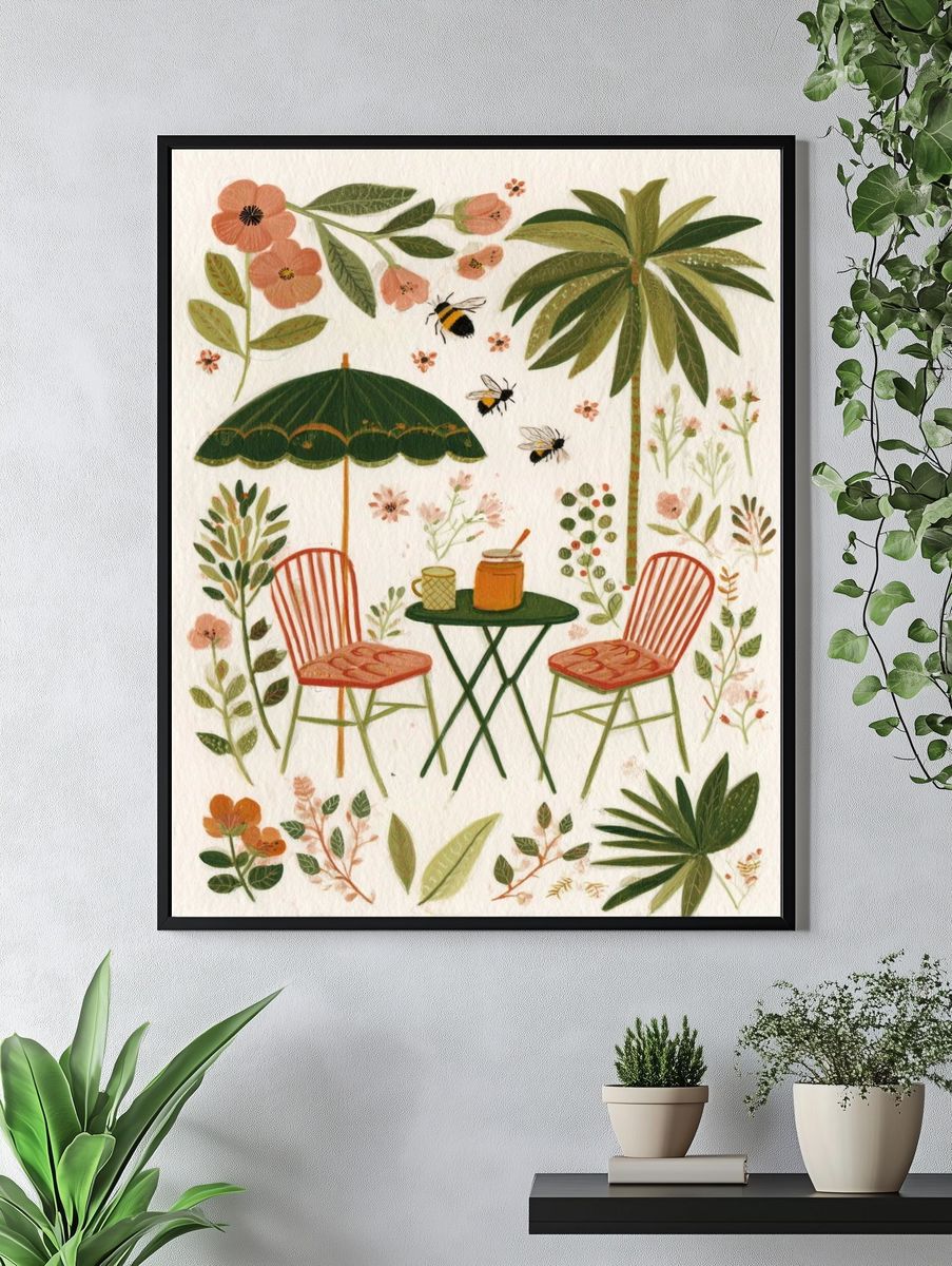 Tropical Garden Café Illustration Poster. — room view 4