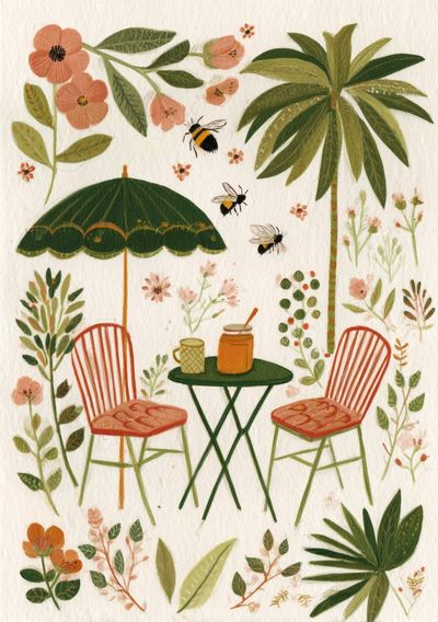Tropical Garden Café Illustration Poster. poster