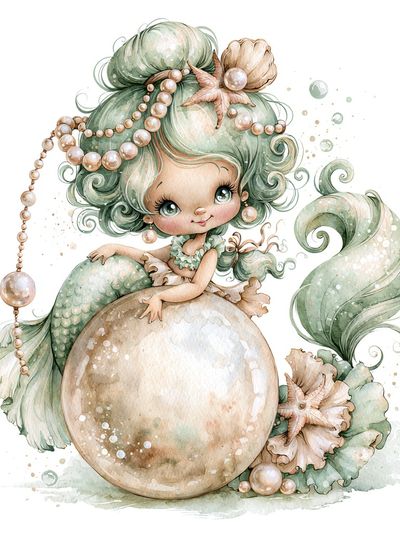 Mermaid Pearl Fantasy Illustration Poster. poster print
