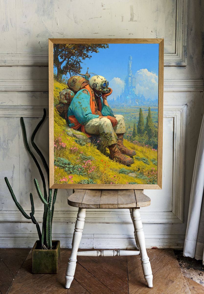 Astronaut Landscape Illustration Poster. — room view 1