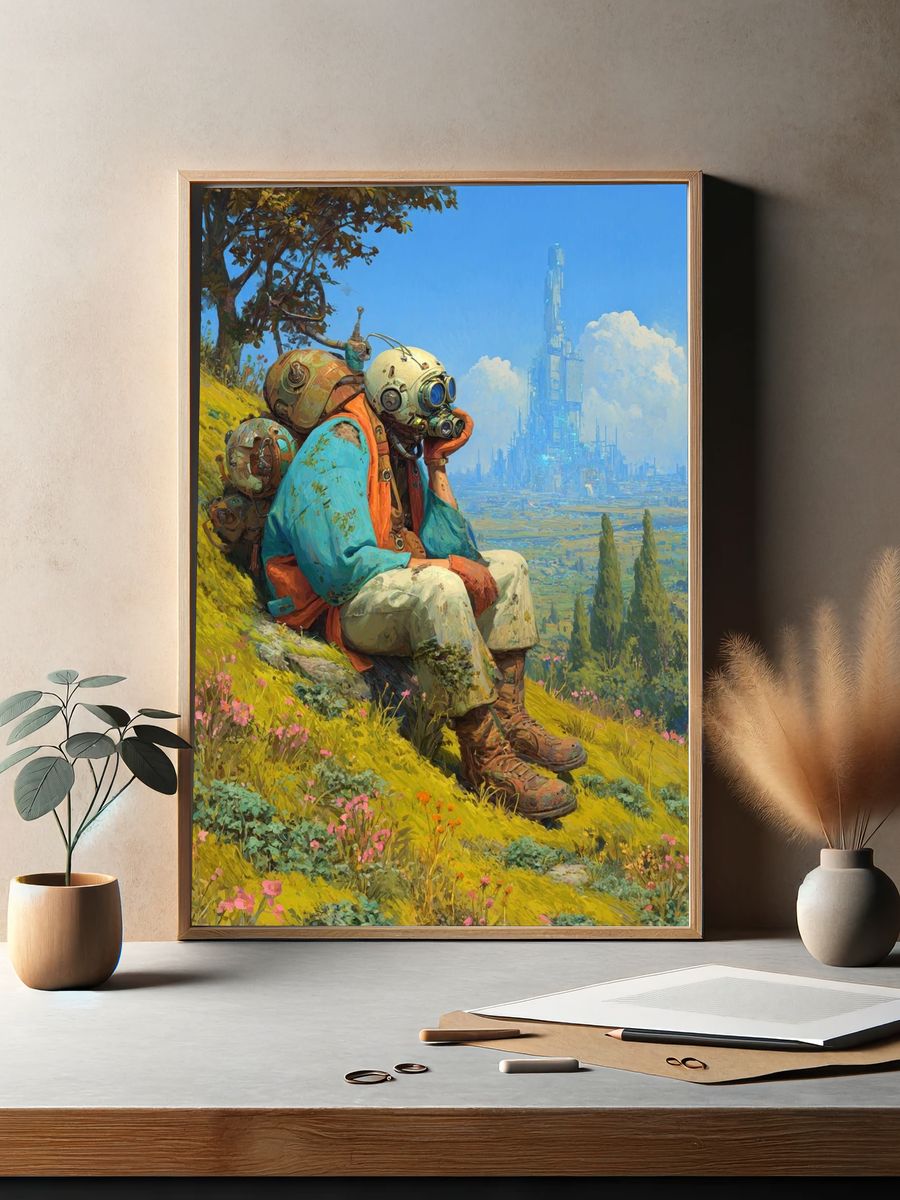 Astronaut Landscape Illustration Poster. — room view 2