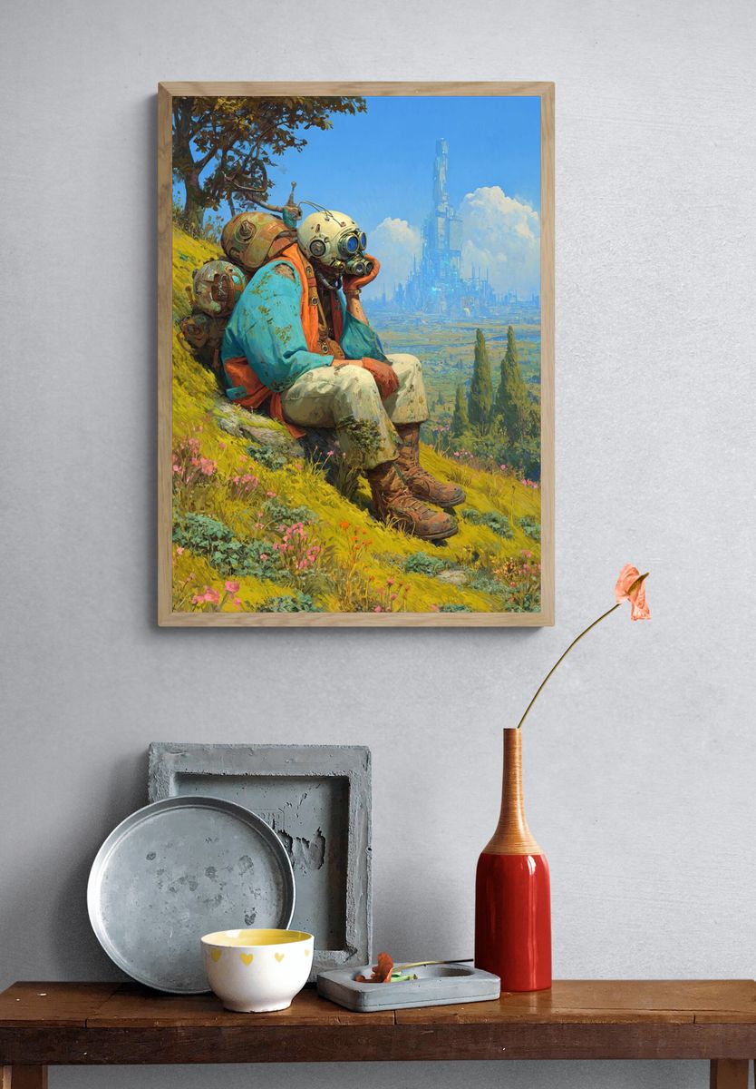 Astronaut Landscape Illustration Poster. — room view 3