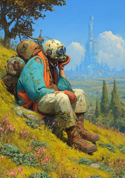 Astronaut Landscape Illustration Poster. poster print