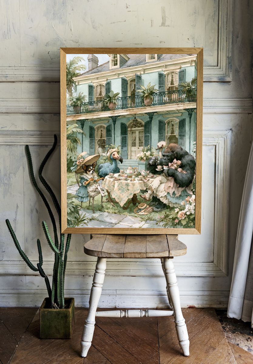 Tropical Tea Party Illustration Poster. — room view 1
